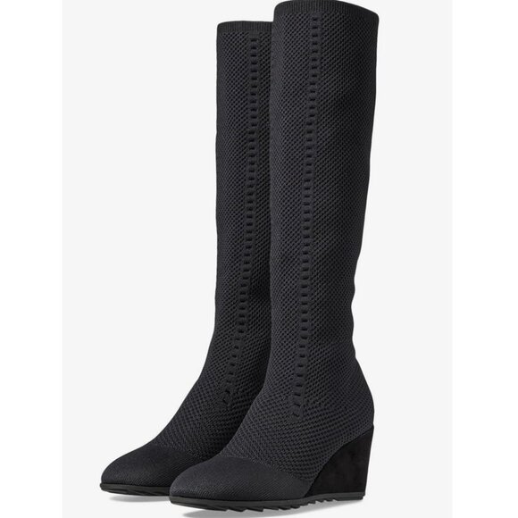 Eileen Fisher Kasana Tall Stretchy Knit Upper Wedge Boots Sz 8.5 - Picture 1 of 13